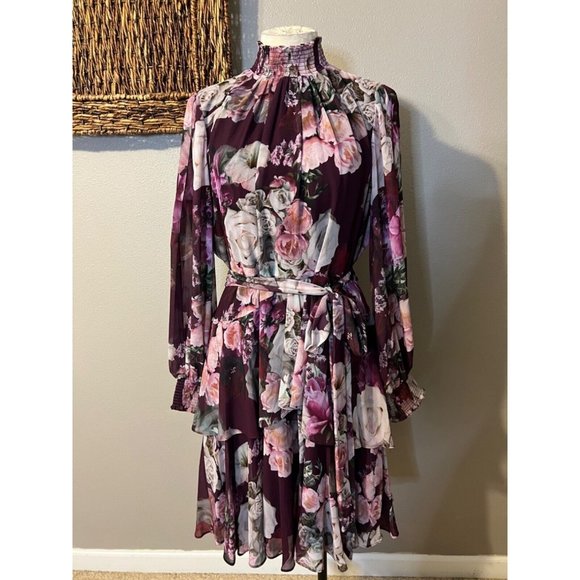 Alex Marie 14 Burgundy Plum Gray Long Sleeve Dress Stretch Career Church NEW - Picture 9 of 16